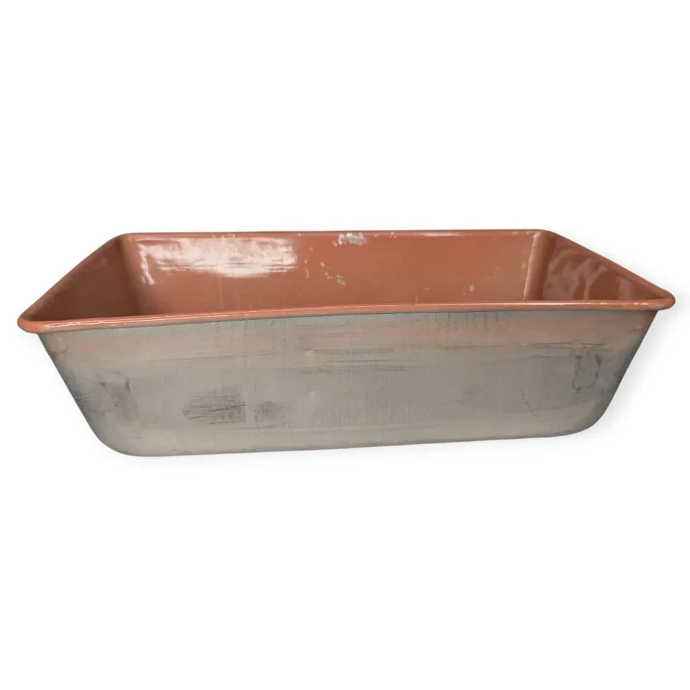 Vintage Bake King Light Terracotta Enameled Aluminum Rectangle Cake Pan